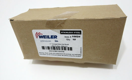 WEILER 10024 1" .020 Stainless Crimped Wire End Brush BOX OF 10 - Made in USA