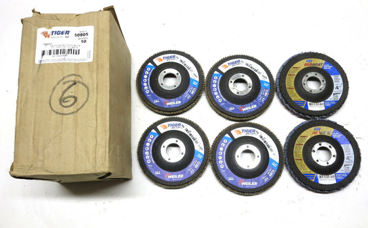 4 EA Weiler 50805 80 Grit and 2 EA Norton Red Heat 36 Grit 4-1/2" Flap Discs 