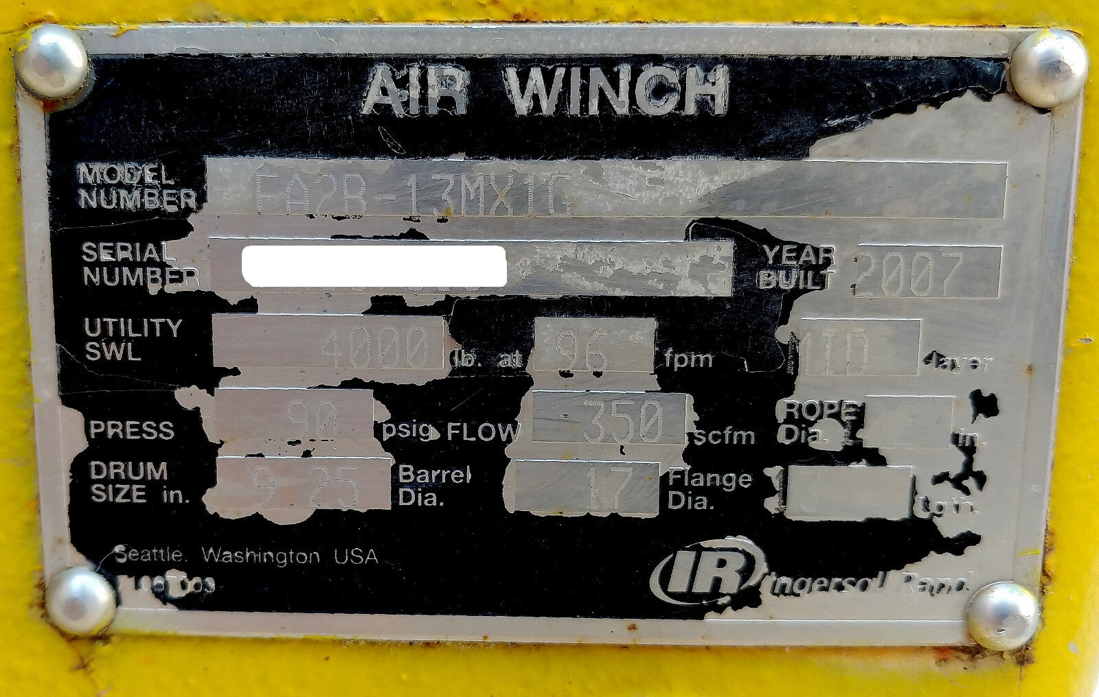 Ingersoll Rand FA2B Air Winch Force 5 Model FA2B-13MX1G
