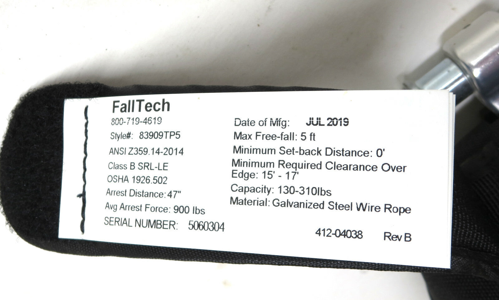 FallTech 83909TP5 DuraTech Leading Edge SRL Two Leg 2019 MINT Possibly Unused!