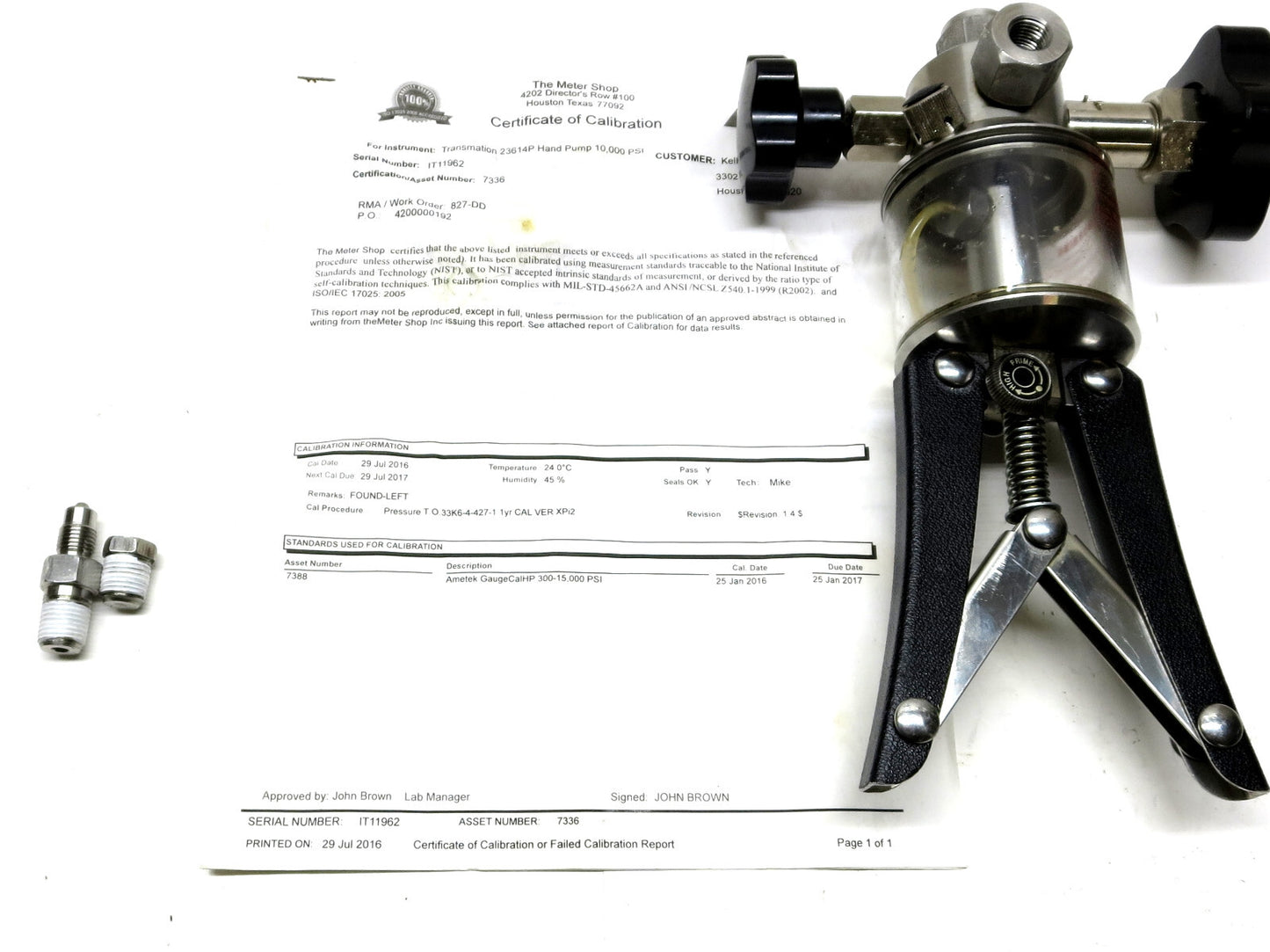 Transmation 23614P Hydraulic Hand Pump  10,000 PSI / Equals PV212