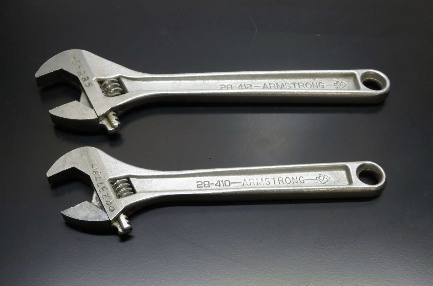 ARMSTRONG Adjustable Wrench Set 10 in. 28-410 & 12 in. 28-412 VG MADE IN USA