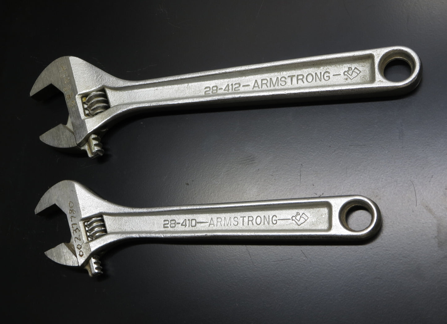 ARMSTRONG Adjustable Wrench Set 10 in. 28-410 & 12 in. 28-412 VG MADE IN USA