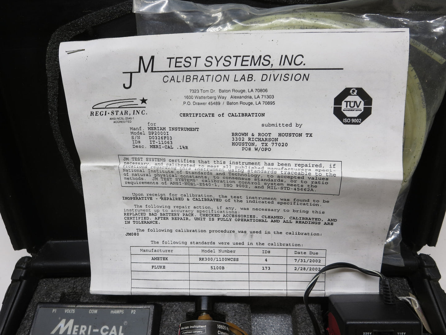 Meriam Meri Cal DP2000i Digital Manometer Calibrator Set w/ Accessories