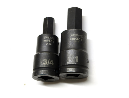 Pair of Armstrong 3/4" and 1" Hex Type Impact Sockets 3/4 Drive Made in USA