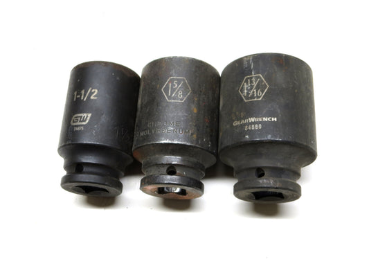 LOT OF 3 PCS GearWrench 3/4 DR Deep Impact Sockets 1-1/2, 1-5/8, 1-13/16 in.