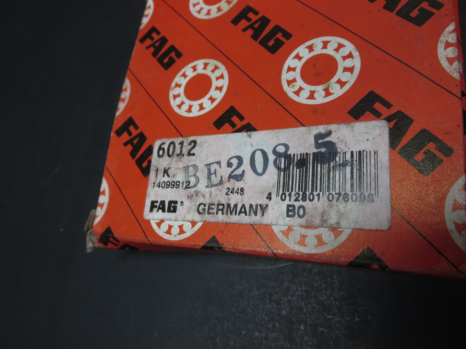 1 EA. New Sealed FAG 6012 Deep Groove Ball Bearing, Single Row, 60x95x18MM