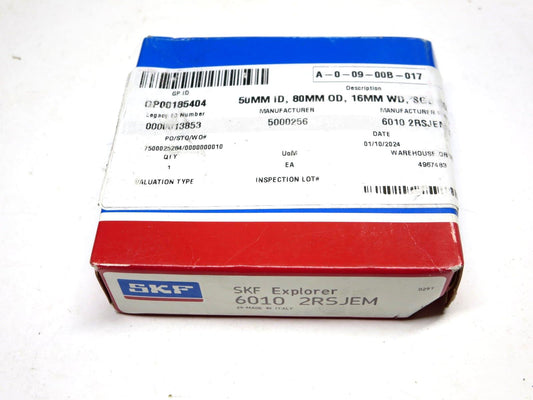 2024 SKF Explorer 6010 2RSJEM Bearing NEW - SEALED w/ Source Label - SHIPS FAST!