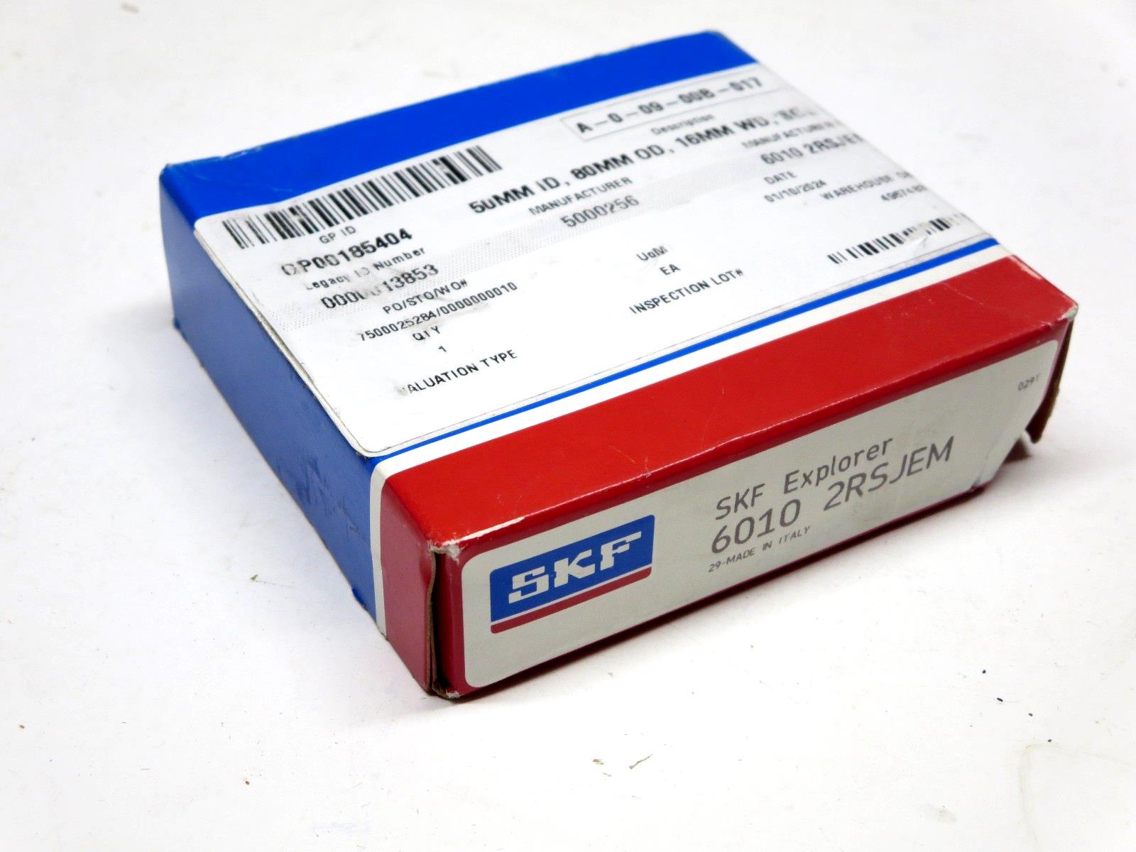 2024 SKF Explorer 6010 2RSJEM Bearing NEW - SEALED w/ Source Label - SHIPS FAST!