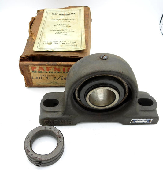 TIMKEN FAFNIR LAO 1 7/16 PILLOW BLOCK BEARING NOS IN ORIGINAL BOX, COLLAR & INST