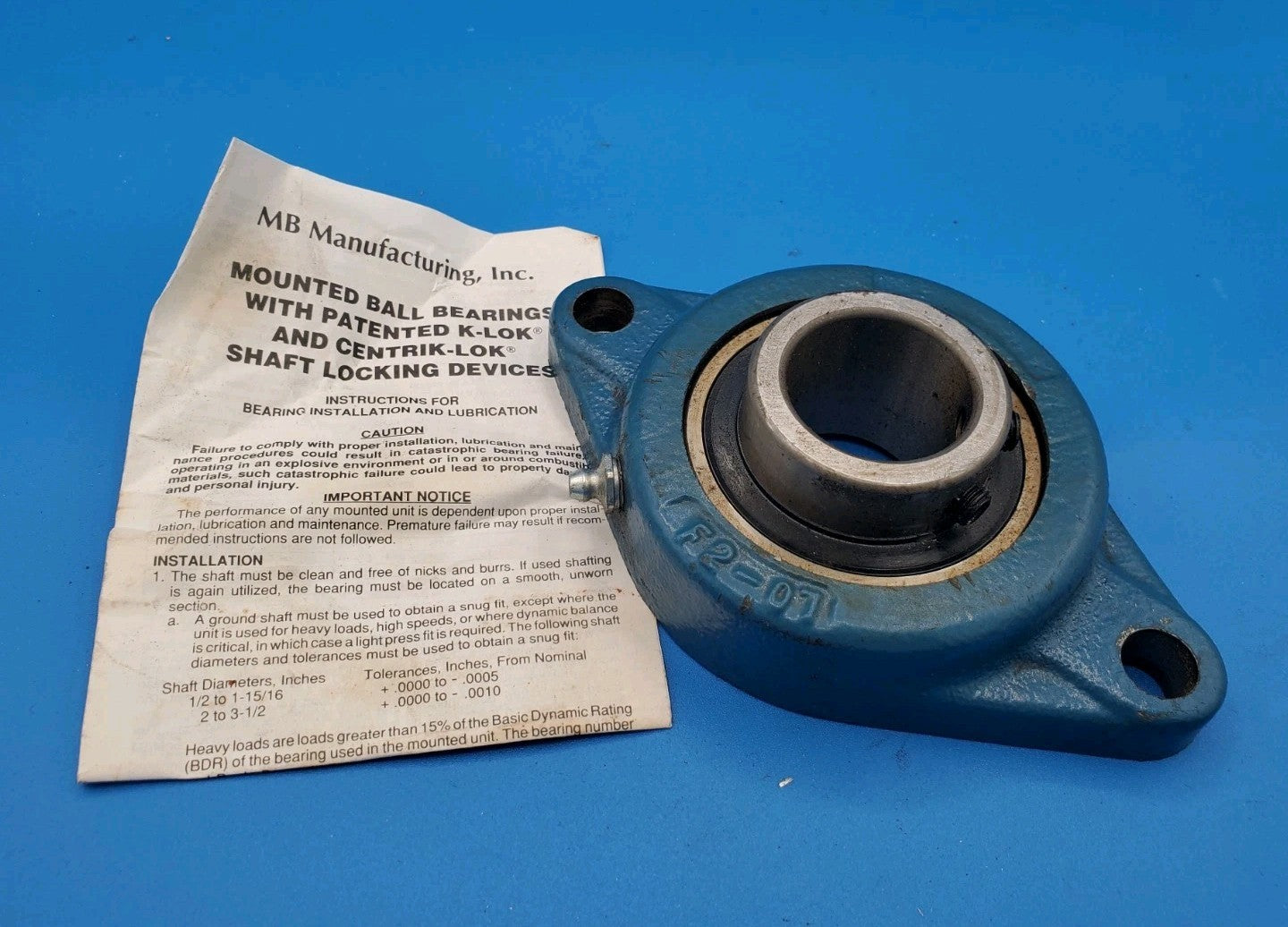 MB Manufacturing FC2 25 1 5/16 2-Bolt Flange Bearing Pat'd USA 1-5/16" NOS