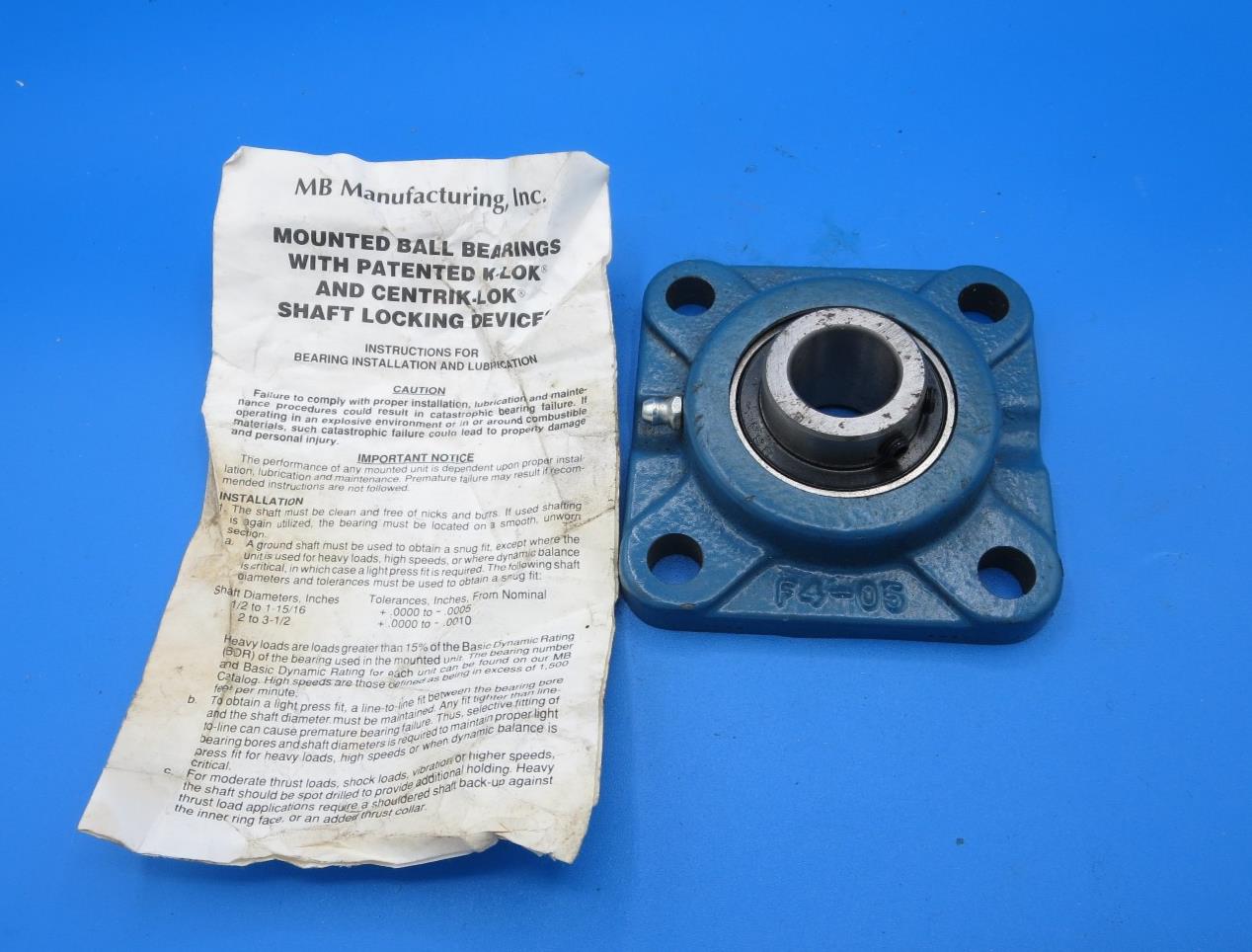 MB Manufacturing FC4 25 7/8  4-Bolt Flange Mount Bearing 7/8" Bore USA PAT'D