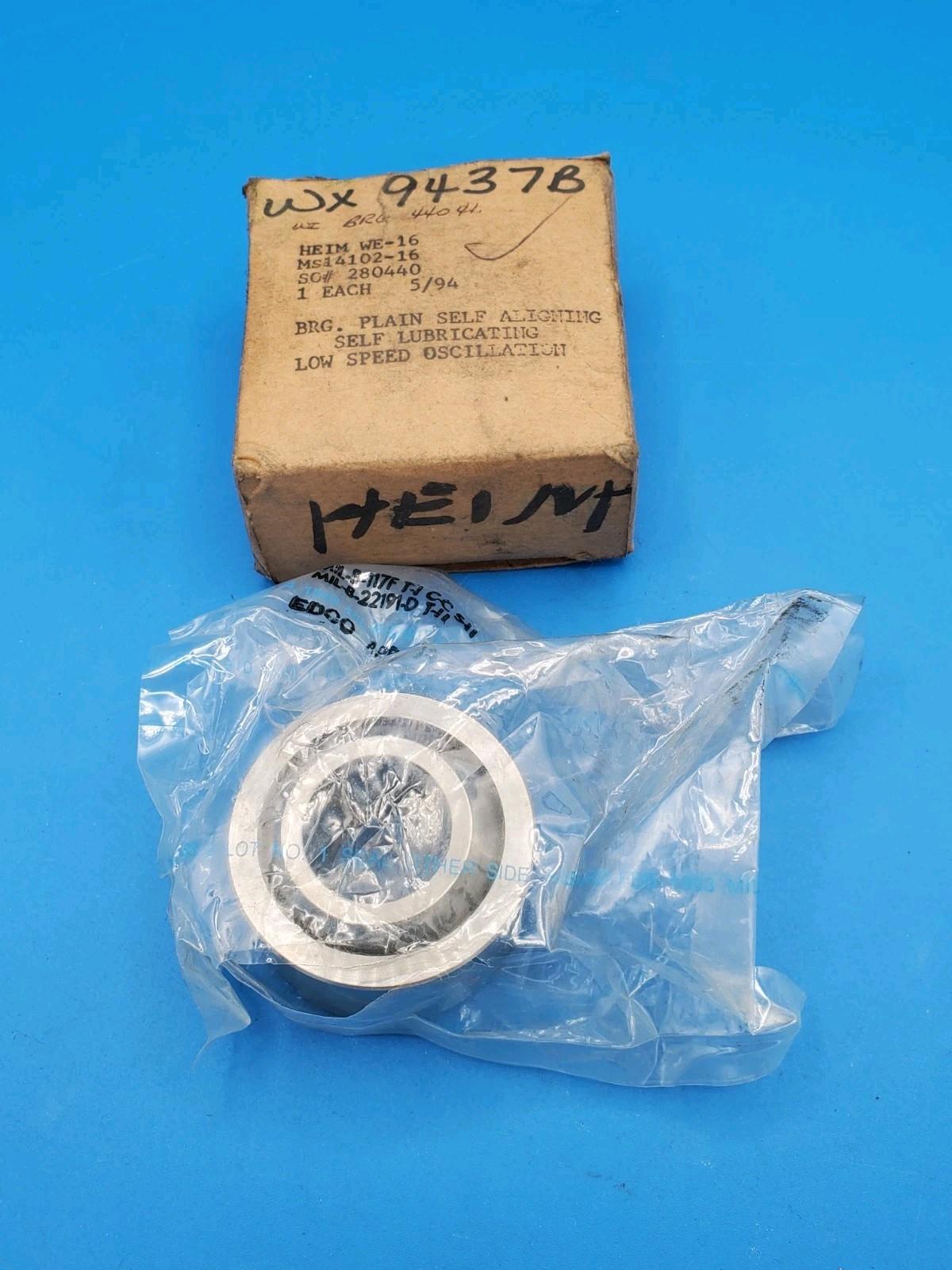 HEIM WE-16 MS14102-16 Bearing Plain Self Aligning Self Lube Wide Chamfered, USA