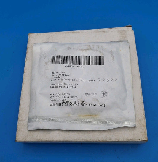 MPB Ball Bearing C4152BSTES | MPB O/N 68369 | DLA500-89-M-FJ62 | MIL-SPEC NOS