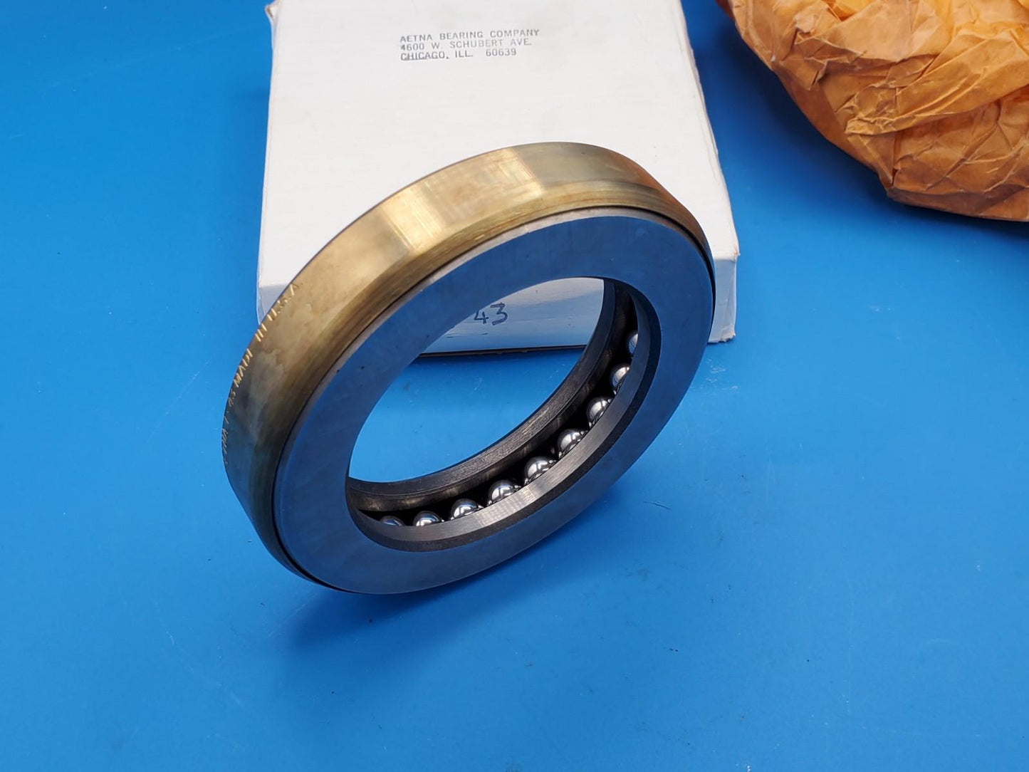 Aetna E-43 Thrust Ball Bearing E43 4.9688" OD x 3.25" ID x 1" W Made in USA
