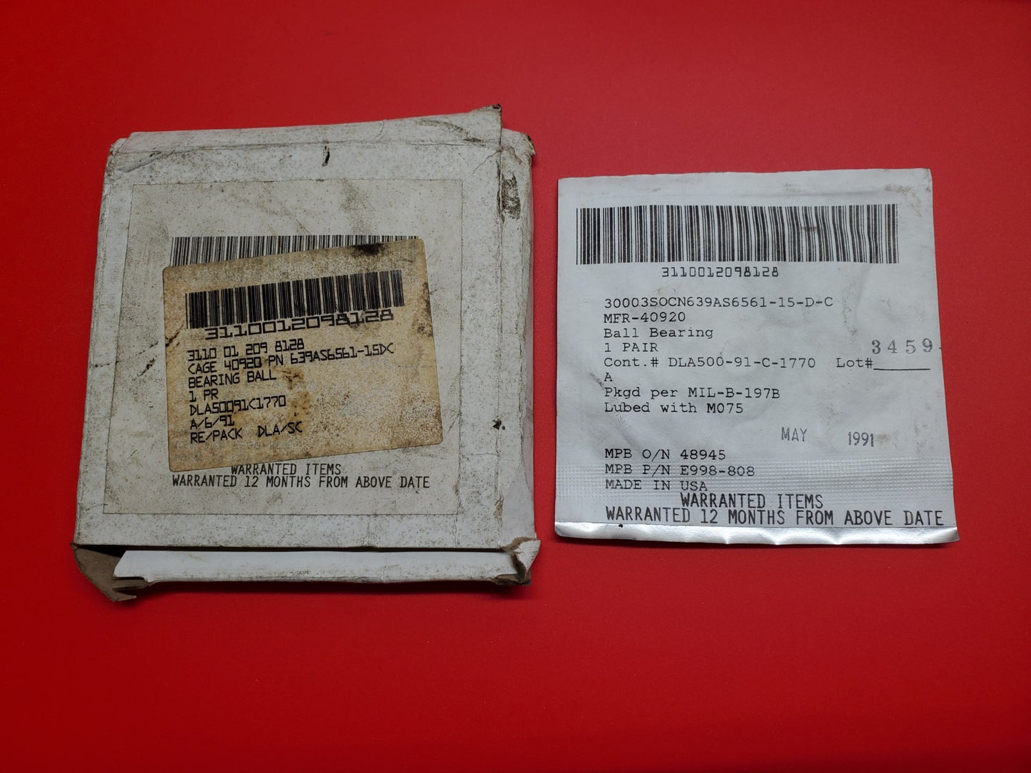 MPB E998-808 Ball Bearing Pair NOS 48945 Aerospace USA