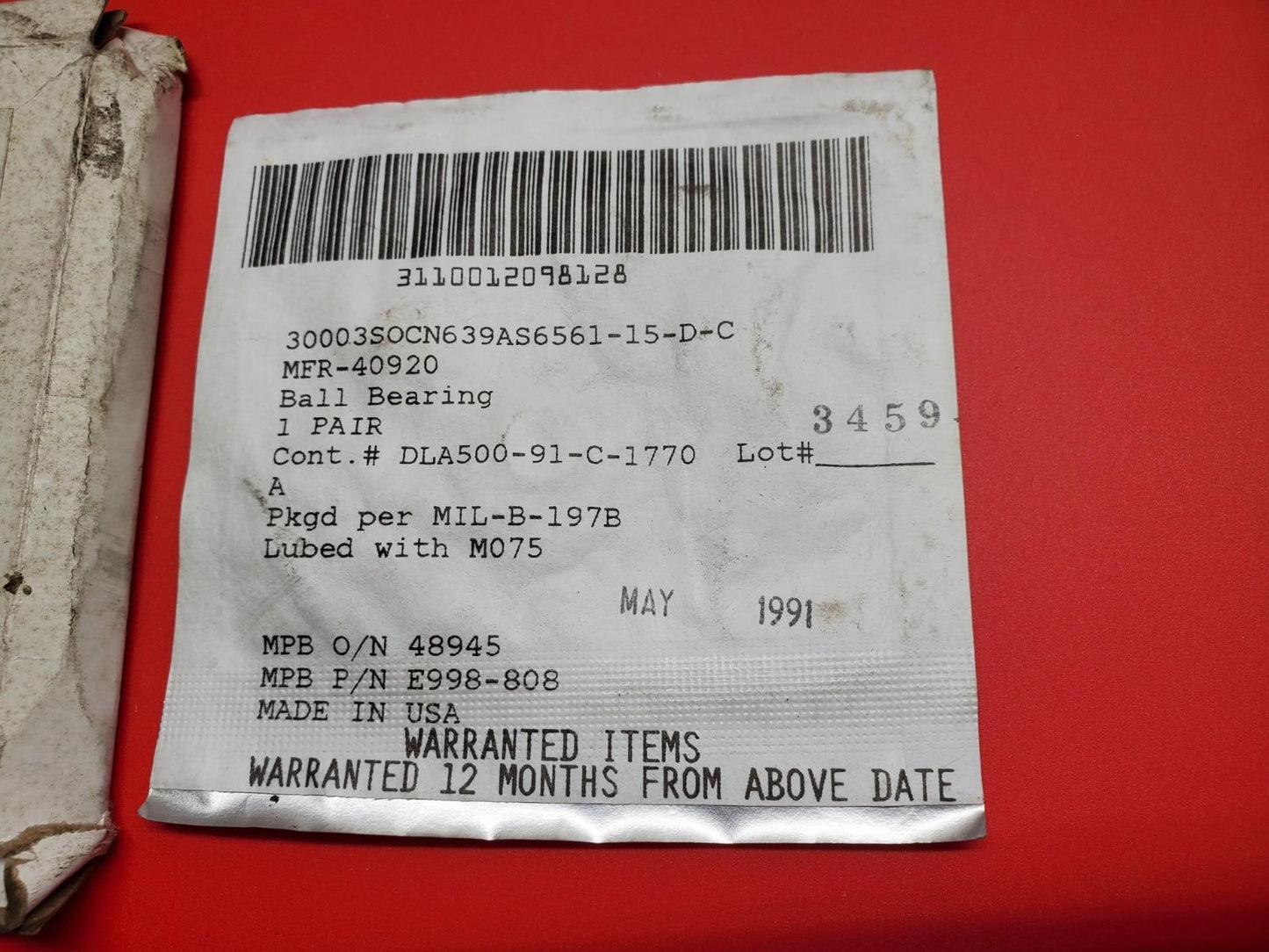 MPB E998-808 Ball Bearing Pair NOS 48945 Aerospace USA