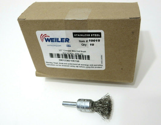 WEILER 10015 1/2 in. Crimped Wire End Brush Stainless Steel .014 SS 10-Pack USA