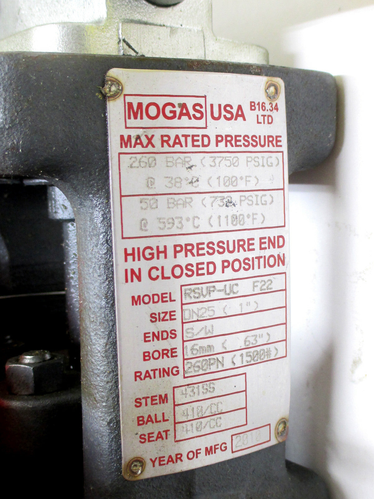 MOGAS Improved RSVP-UC Metal Seated Ball Valve 1" 1500# S/W