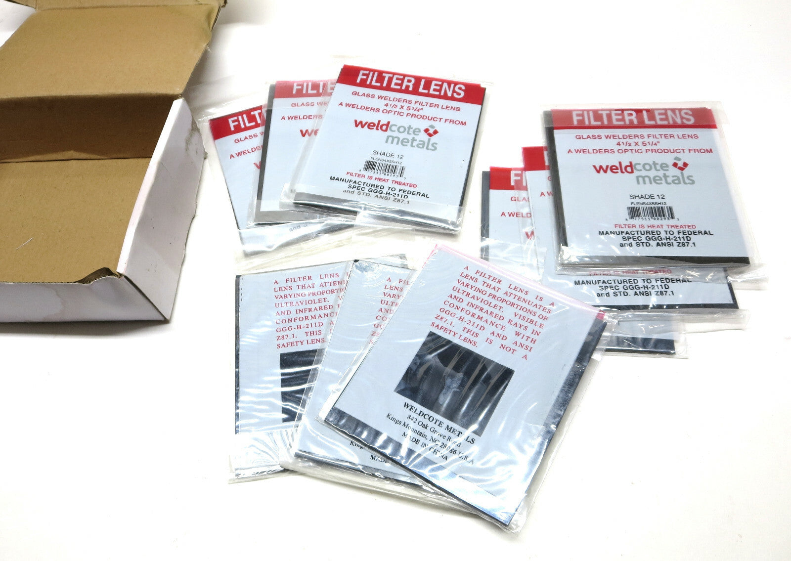 9 PCS Weldcote Glass Welders Filter Lens FLENSX5SH12 4 1/2" x 5 1/4" Shade 12