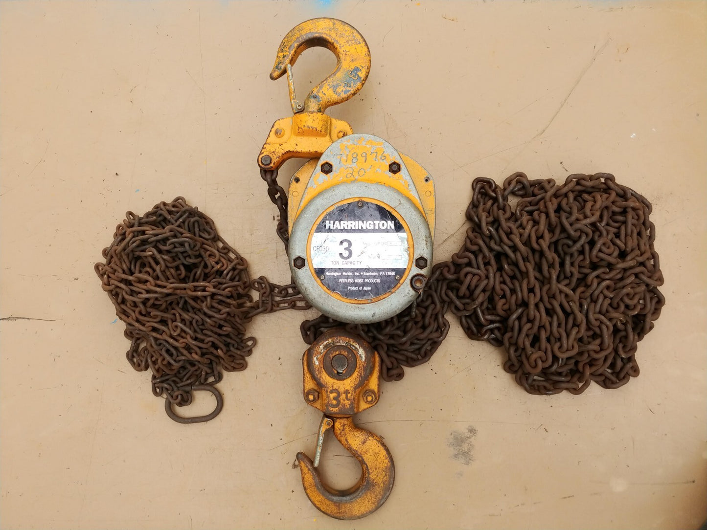 Harrington 3 Ton Chain Hoist 20 Ft Lift CF030-20 S/N F139307