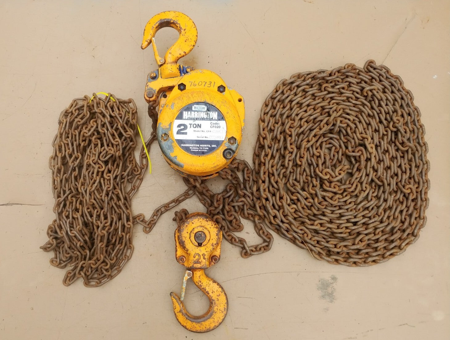 Harrington 2 Ton Chain Hoist 20 Ft Lift CF020-20 S/N F110395