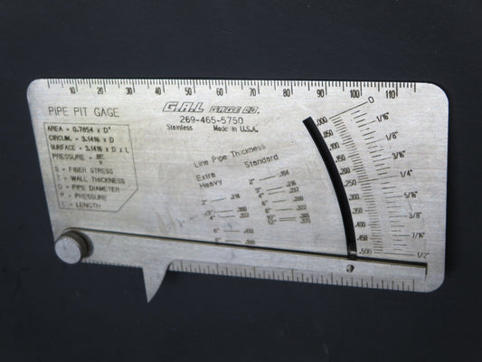 G.A.L. Gage Pipe Pit Gage GAL-17 Range 0 - 1/2 in. Made in USA