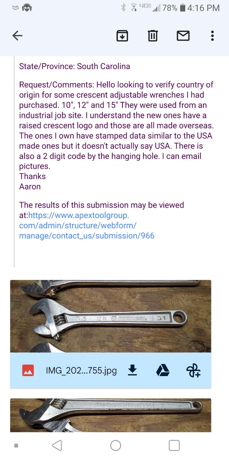 Crescent USA 12 in. Adjustable Wrench AC112 MADE IN USA
