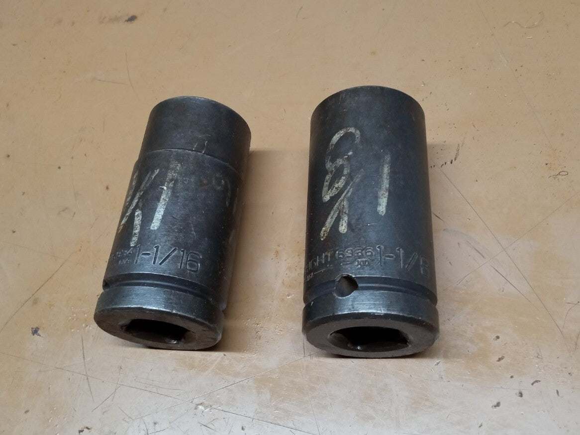 Lot of 2 Wright Deep Impact Sockets  1-1/16 & 1-1/8 in. 3/4 Drive 6934 6936 USA