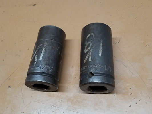 Lot of 2 Wright Deep Impact Sockets  1-1/16 & 1-1/8 in. 3/4 Drive 6934 6936 USA