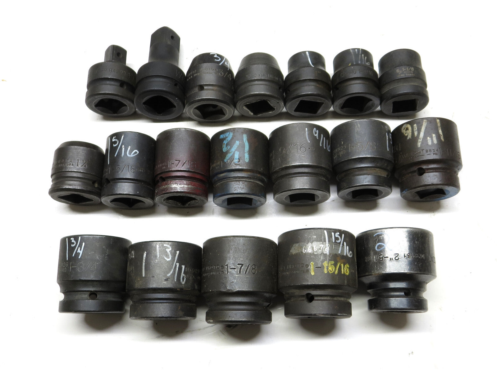 19-PCS. 3/4" to 2" Impact Socket Set 1" Drive From Wright, Proto, GW & More