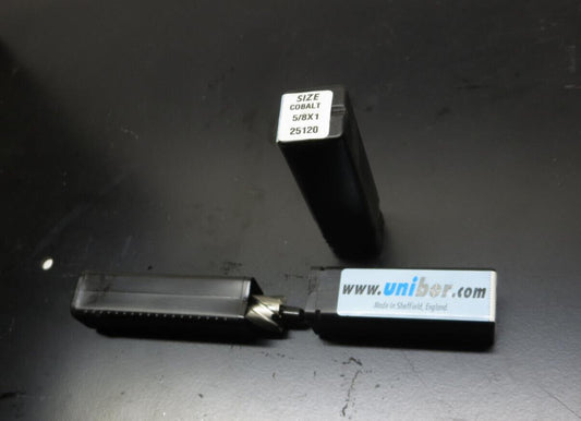 LOT OF 2 Unibor 25120 Annular Cutters Cobalt, 5/8" x 1", 3/4" Shank, Made in UK