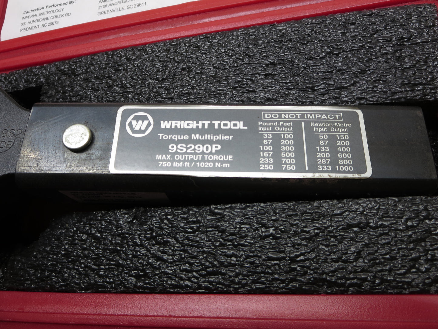Wright Tool 9S290P 3/4 in. Drive Torque Multiplier 750 FT LBS MAX. (EX.Cond) USA