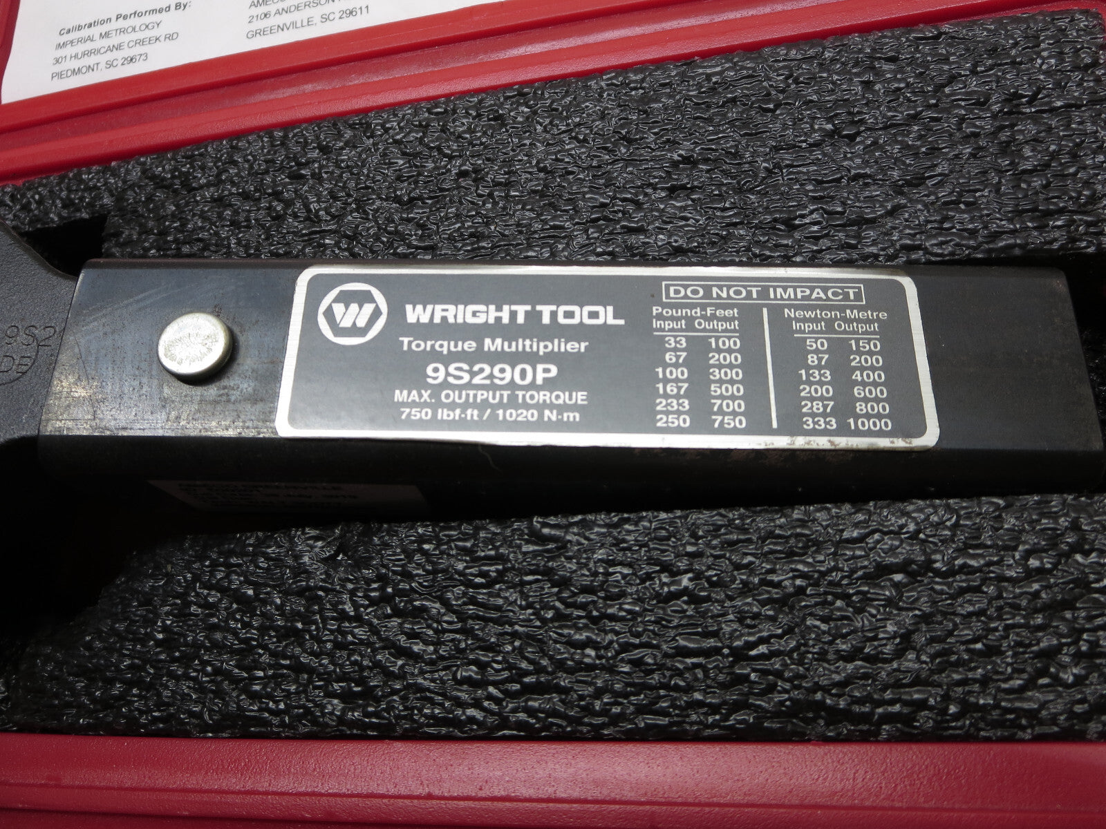 Wright Tool 9S290P 3/4 in. Drive Torque Multiplier 750 FT LBS MAX. (EX.Cond) USA