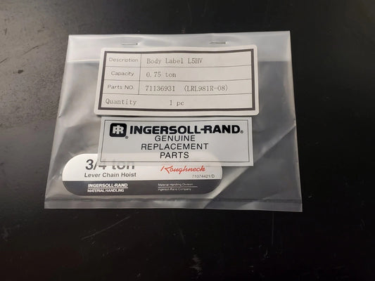 Ingersoll Rand 3/4 ton L5H150 711136931 Body Label (LRL981R-08) Roughneck