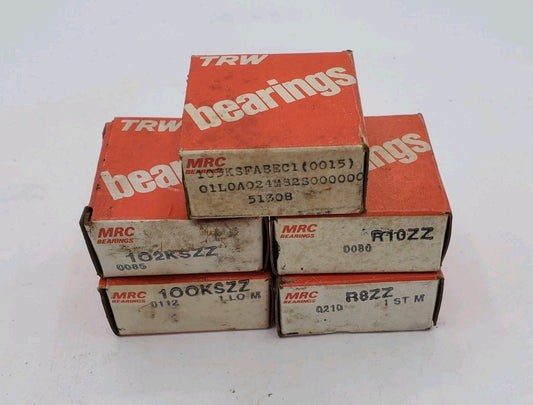 LOT OF (5) TRW MRC BEARING, 52KSFABEC1 (0015)MRC 102KSZZ, 100KSZZ, R10ZZ, R8ZZ