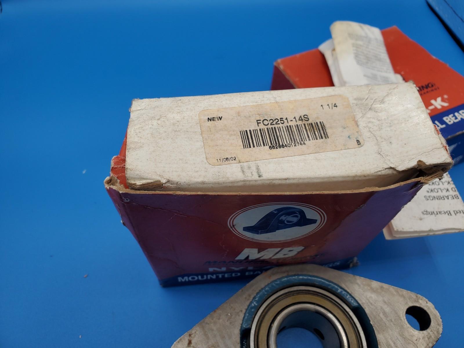 Lot Of 2 PCS MB FC-2251-14S Flange Bearing 1-1/4" New Pat'd USA