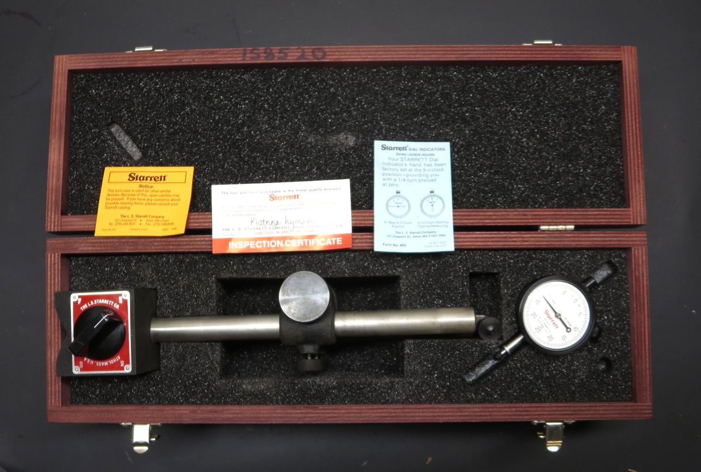 Starrett 659BZ Mag Base W/ 25-131 Indicator And Case p/n 55948 USA