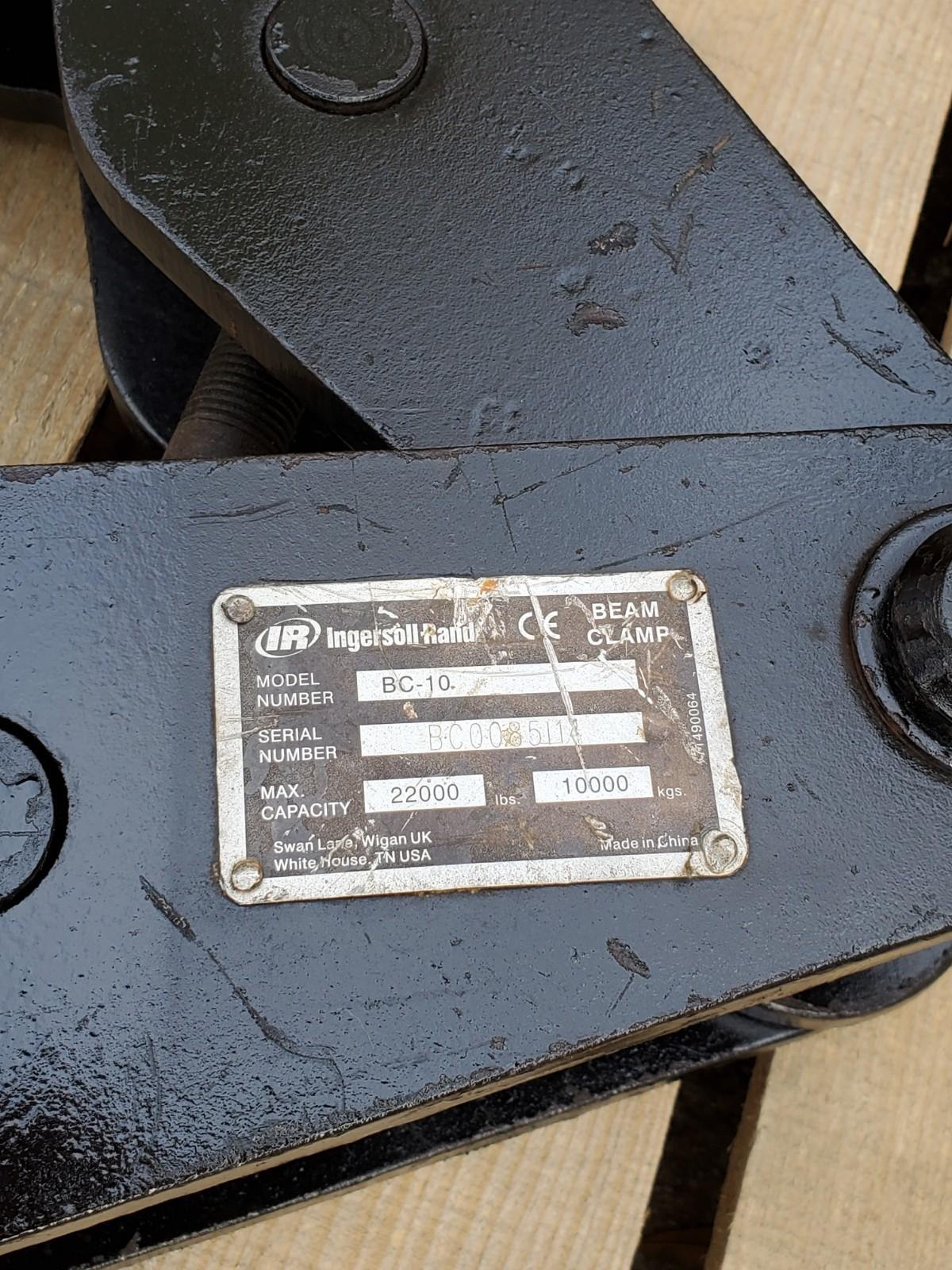 Ingersoll Rand 10 ton Beam Clamp 22,000 LBS WLL 10 t BC10 / BC-10