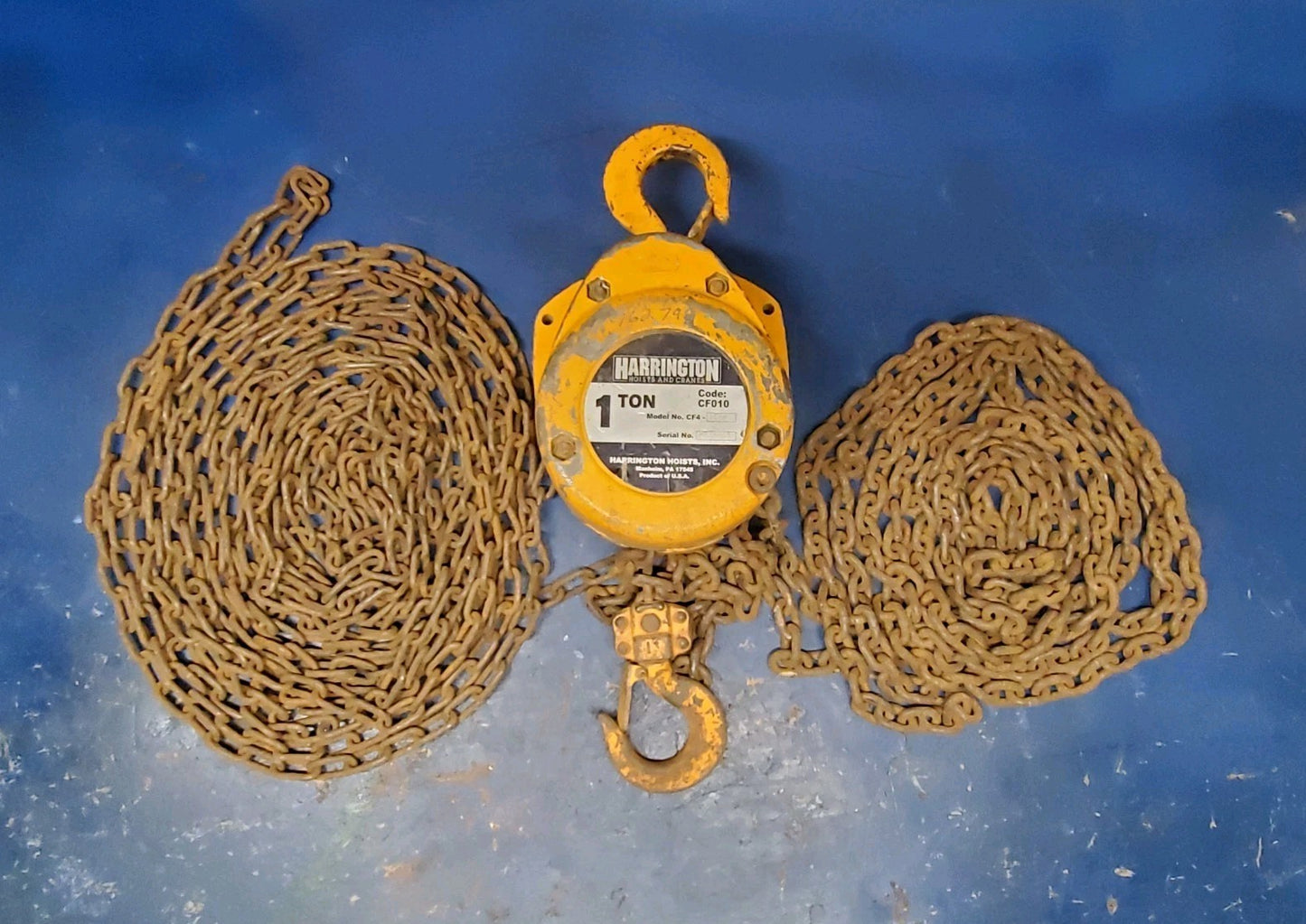 Harrington 1 Ton Chain Hoist 20' Lift & 20' Pull Chain CF010-20 S/N F116663