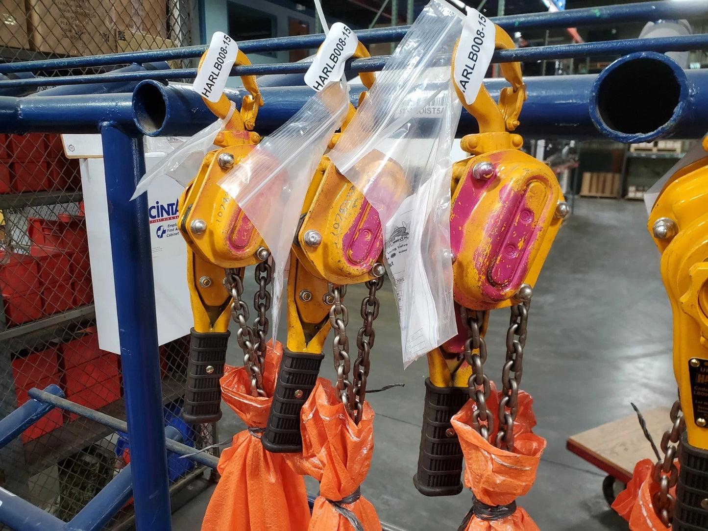 1 EA. Harrington LB008-15 Lever Chain Hoist 3/4t Cap. 15 Ft Lift W/ Load Cert.