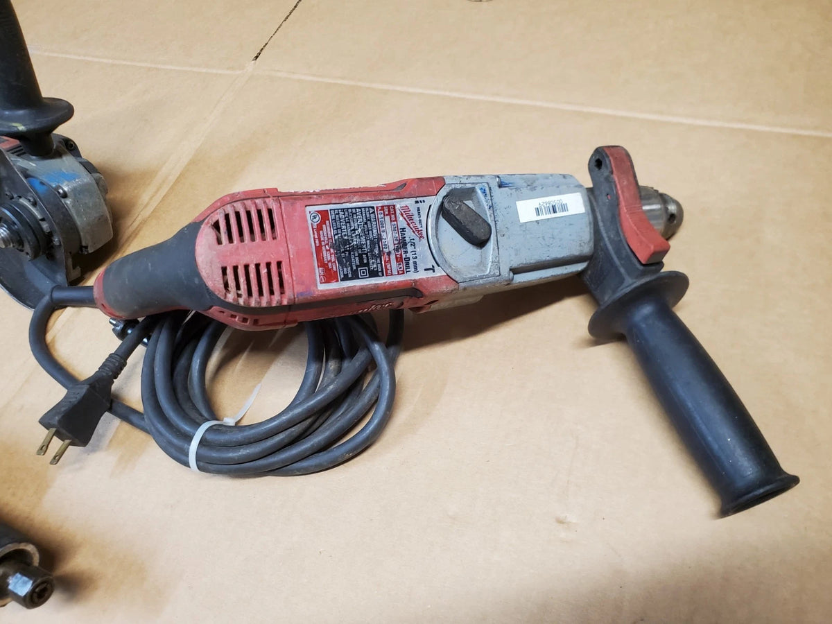 4 PC Milwaukee Shop Tool Set, Bandsaw, Die Grinder, Angle Grinder, Hammer Drill