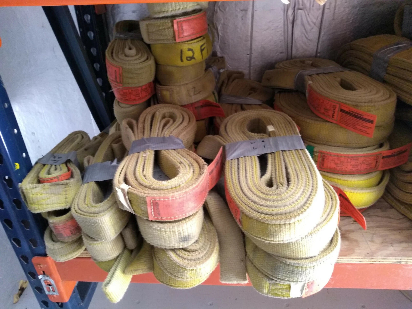 Large Lot of 87 ea Domestic Nylon Slings Ashley, Liftall, 2,3,4 ply &amp; 2,3,4 in.