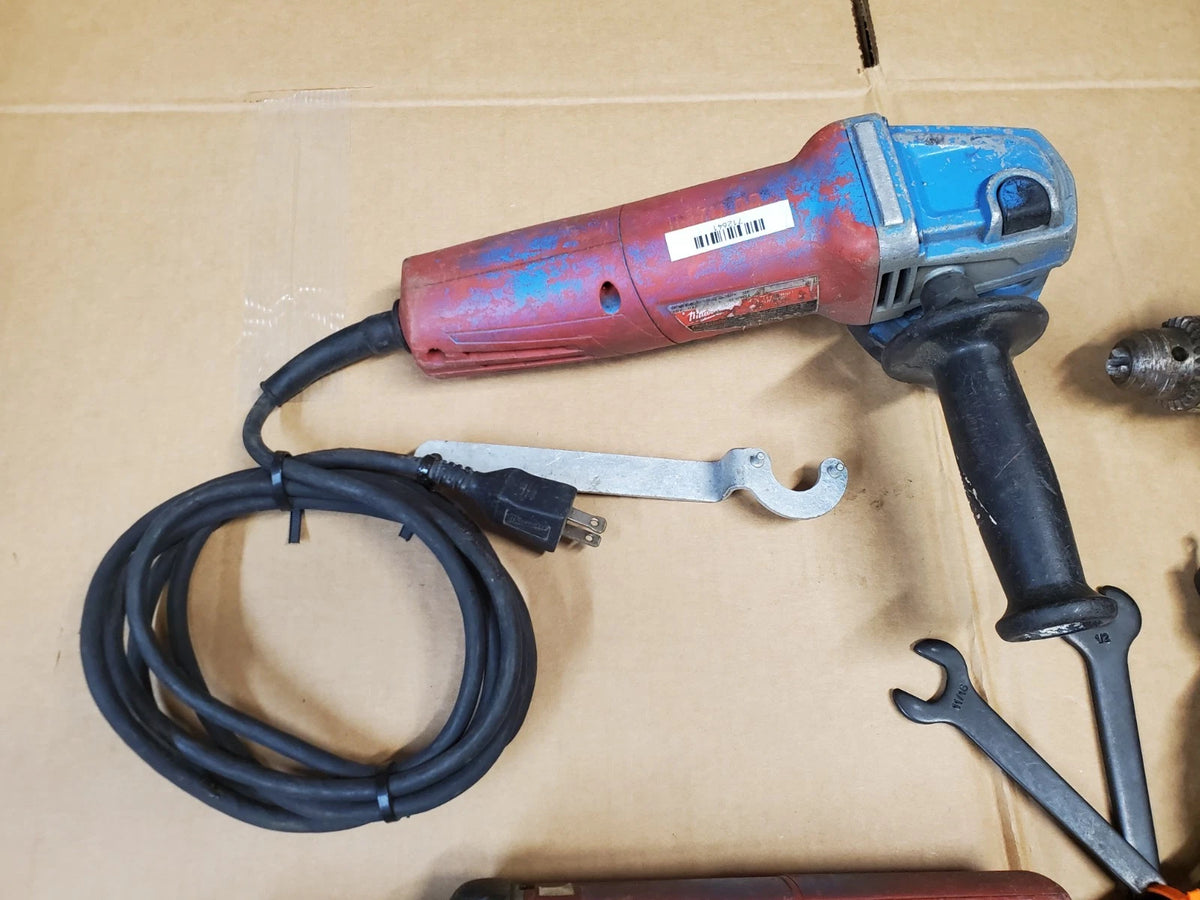 4 PC Milwaukee Shop Tool Set, Bandsaw, Die Grinder, Angle Grinder, Hammer Drill