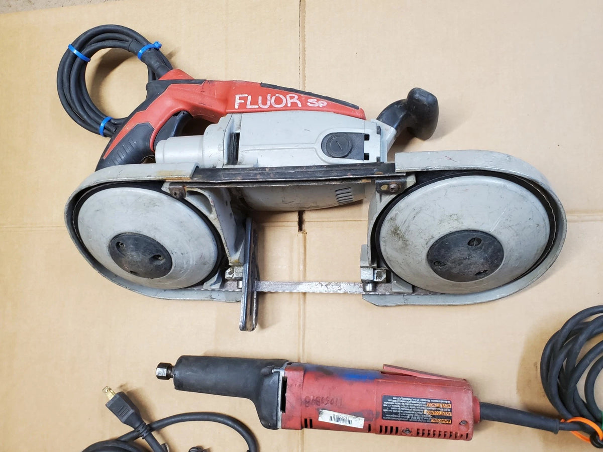 4 PC Milwaukee Shop Tool Set, Bandsaw, Die Grinder, Angle Grinder, Hammer Drill