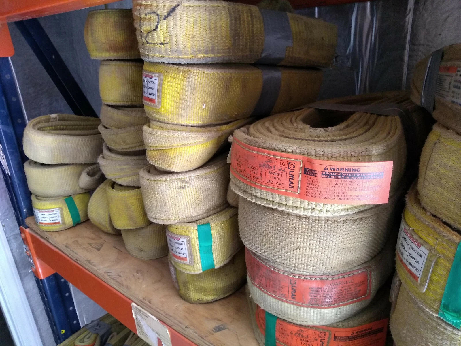 Large Lot of 87 ea Domestic Nylon Slings Ashley, Liftall, 2,3,4 ply &amp; 2,3,4 in.