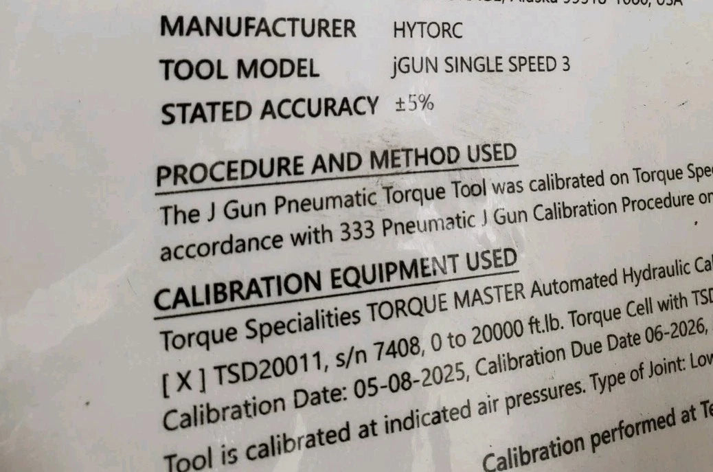 Hytorc JGUN-A3-SP Pneumatic Torque Gun Wrench 1 in. Dr W/ 2026-2027 CAL.