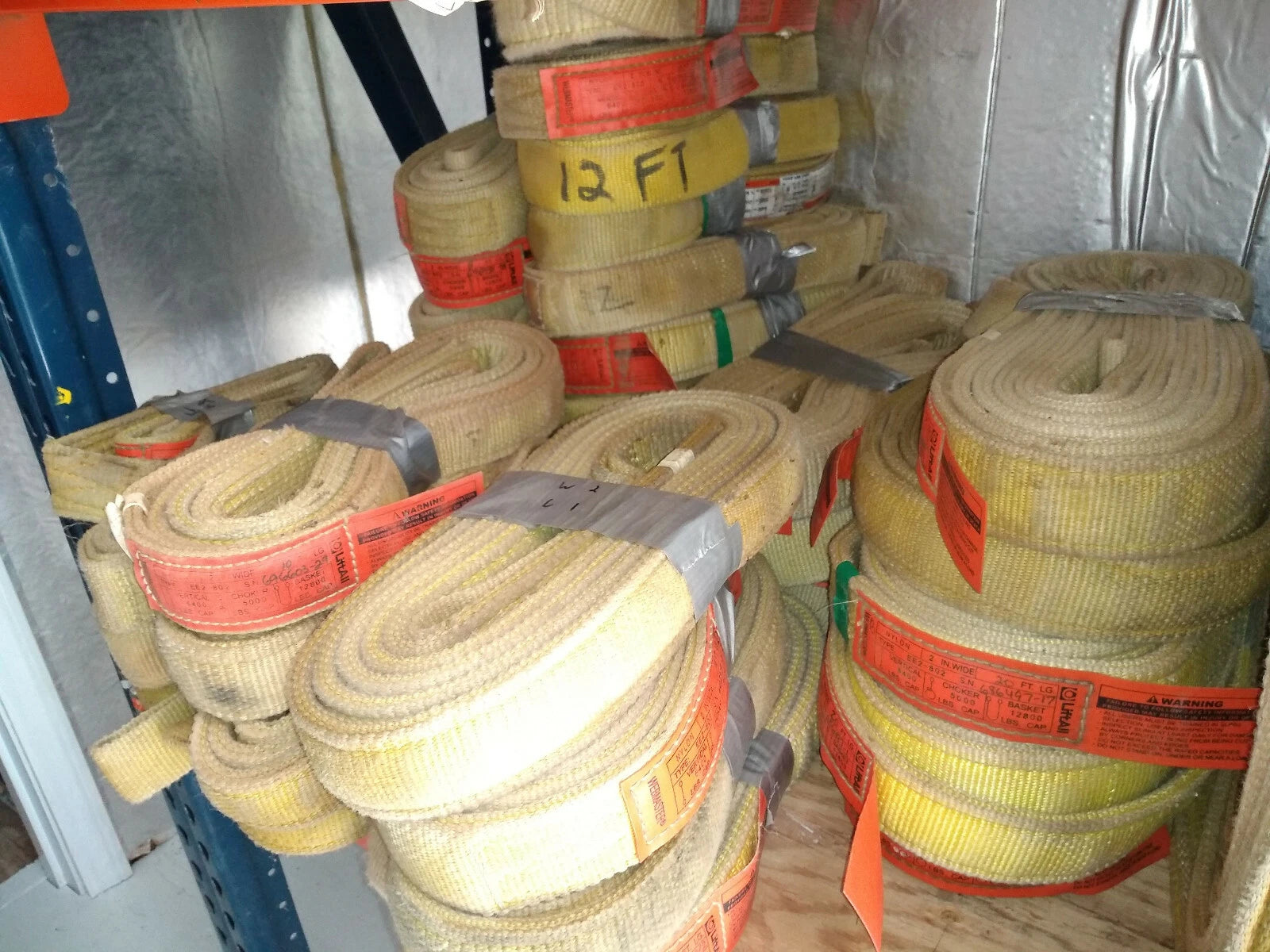 Large Lot of 87 ea Domestic Nylon Slings Ashley, Liftall, 2,3,4 ply &amp; 2,3,4 in.