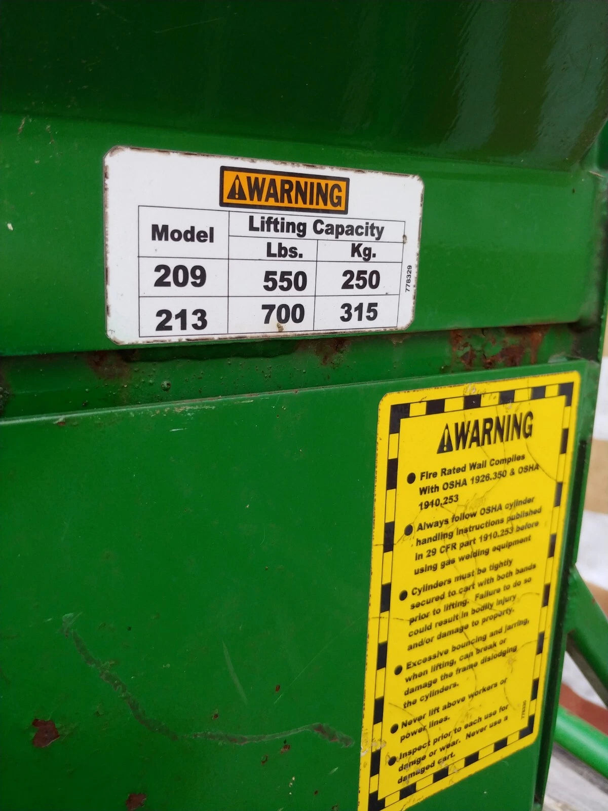 Sumner 782495 Double Cylinder Cart 213-16PB-LF w/ Firewall &amp; Lifting Eye USA