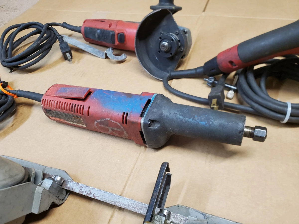 4 PC Milwaukee Shop Tool Set, Bandsaw, Die Grinder, Angle Grinder, Hammer Drill